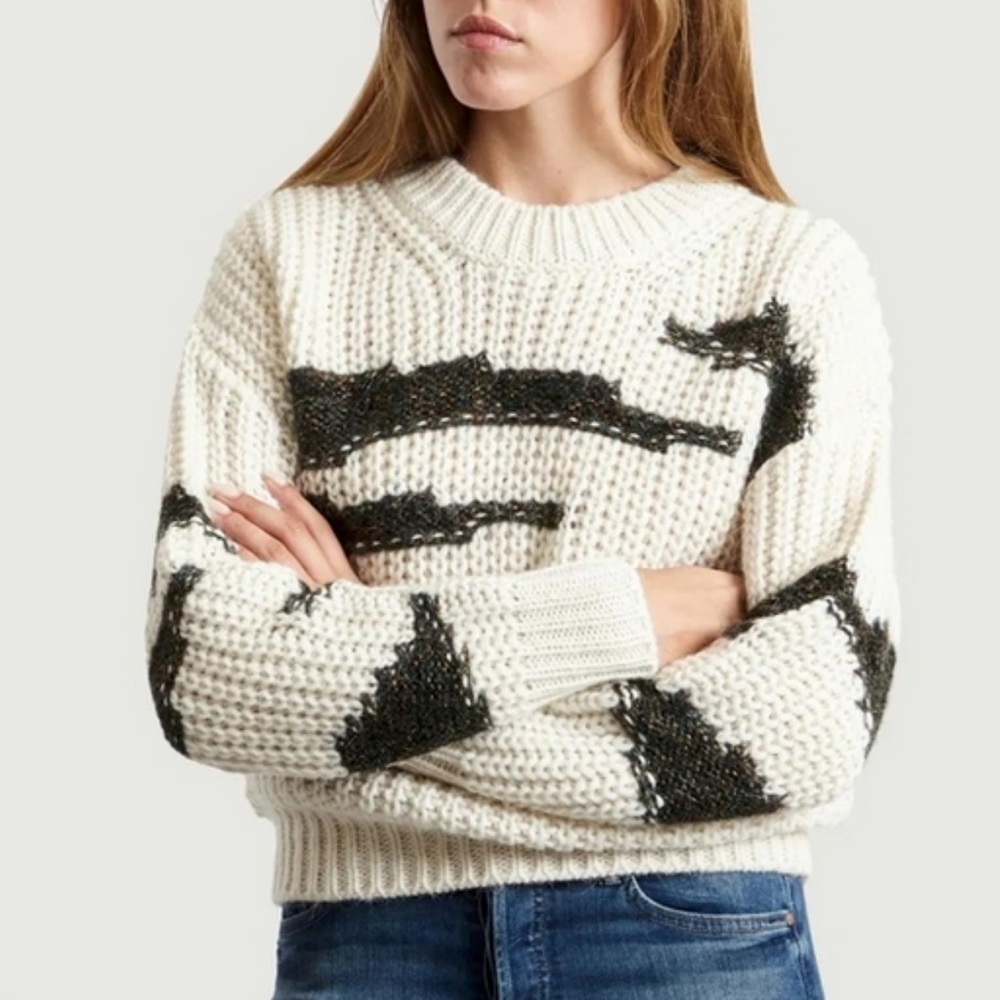 Ba&sh Cacilie Two Tone Cable Knit Sweater